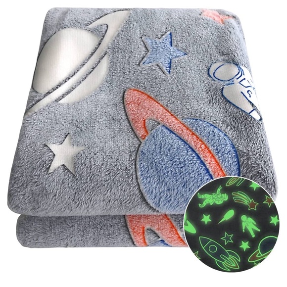 Glow in The Dark blanket Astronaut Blanket,Grey Space Blanket for Boys gift - Picture 1 of 8